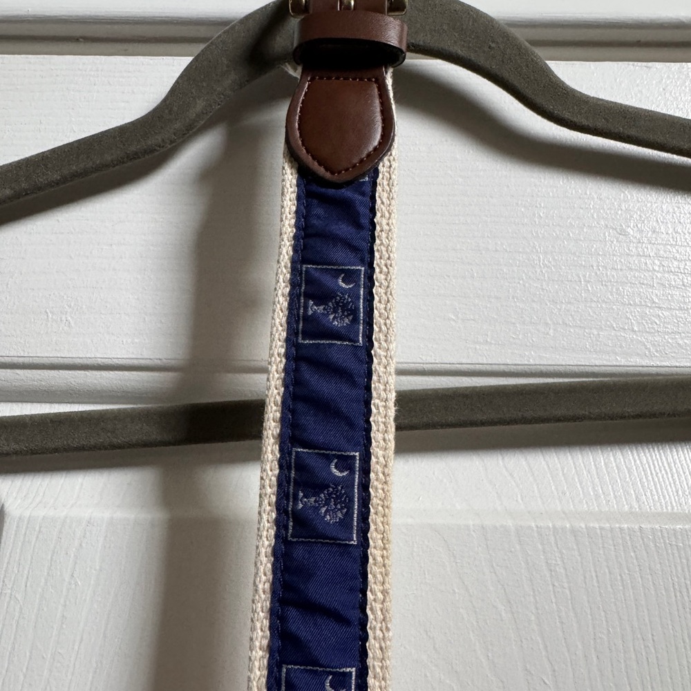 Boys SC Palmetto and Crescent Moon Blue and Cream Textured Canvas Belt